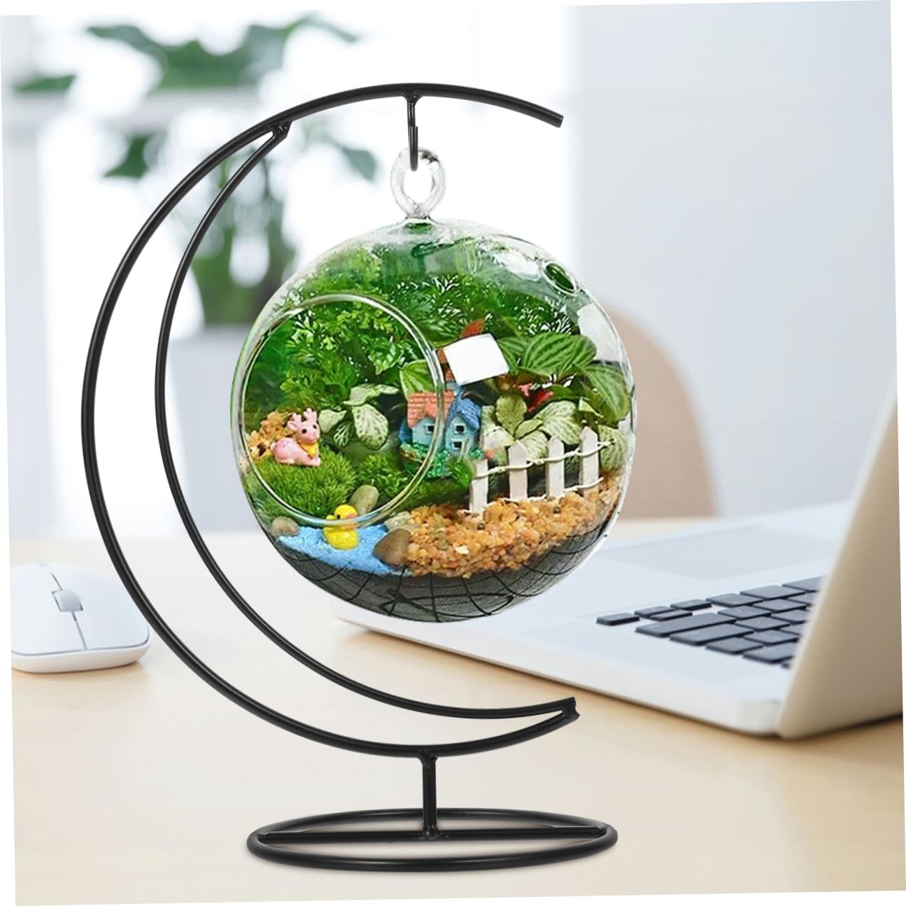 SEWACC Ornament Display Stand Moon- shape Iron Hanging Stand Rack Holder for Hanging Globe Air Plant Terrarium for Christmas Ornament and Home Wedding Decor