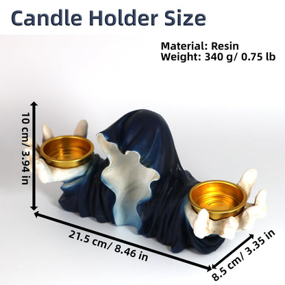 Halloween Ghost Tealight Candle Holder, Resin Gothic Candle Stand for Tabletop, White and Blue Scary Decorative Candlestick, Spooky Tea Light Holder for Haunted House, Gothic Decor (White)