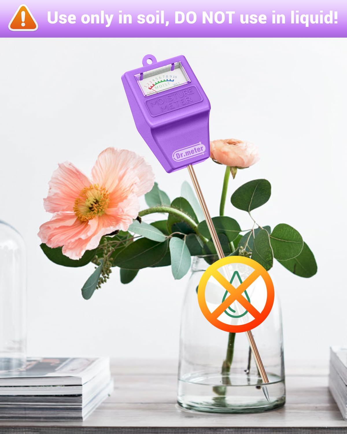 Dr.meter Soil Moisture Meter Tester for Plants, Hygrometer Moisture Sensor for Houseplants Indoor Outdoor Garden Lawn Use - Plant Water Meter Gauge Test Kit, No Battery Needed - Gardening Gifts