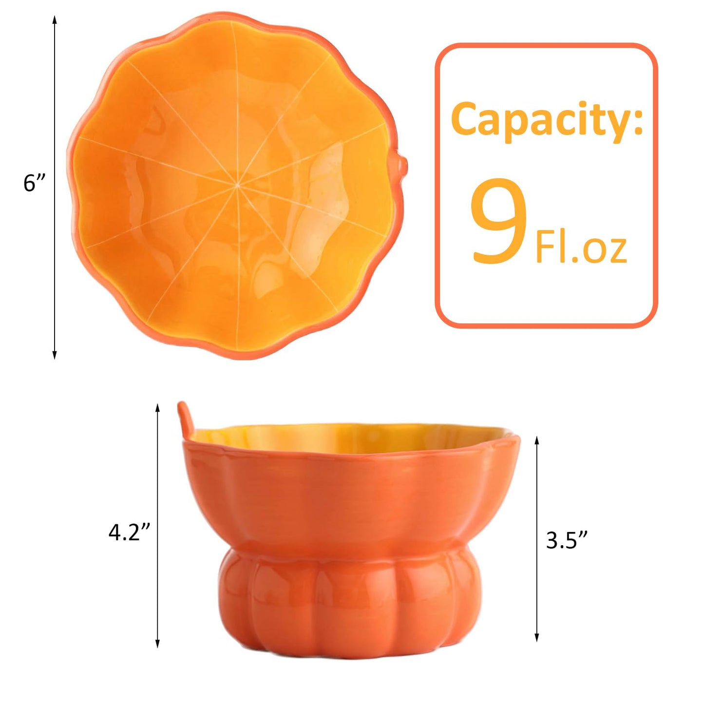Yeexoxow Pumpkin Raised Ceramic Cat Water Bowl, 9 oz, Whisker Friendly