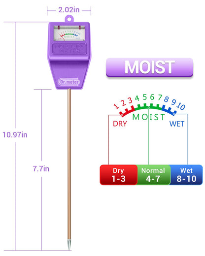 Dr.meter Soil Moisture Meter Tester for Plants, Hygrometer Moisture Sensor for Houseplants Indoor Outdoor Garden Lawn Use - Plant Water Meter Gauge Test Kit, No Battery Needed - Gardening Gifts