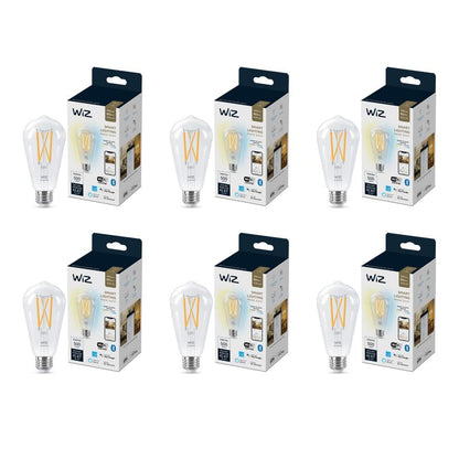 WiZ Clear 60W ST19 Tunable White Filament LED Smart Bulb - Pack of 6 - E26- Indoor - Connects to Your Existing Wi-Fi - Control with Voice or App + Activate with Motion - Matter Compatible