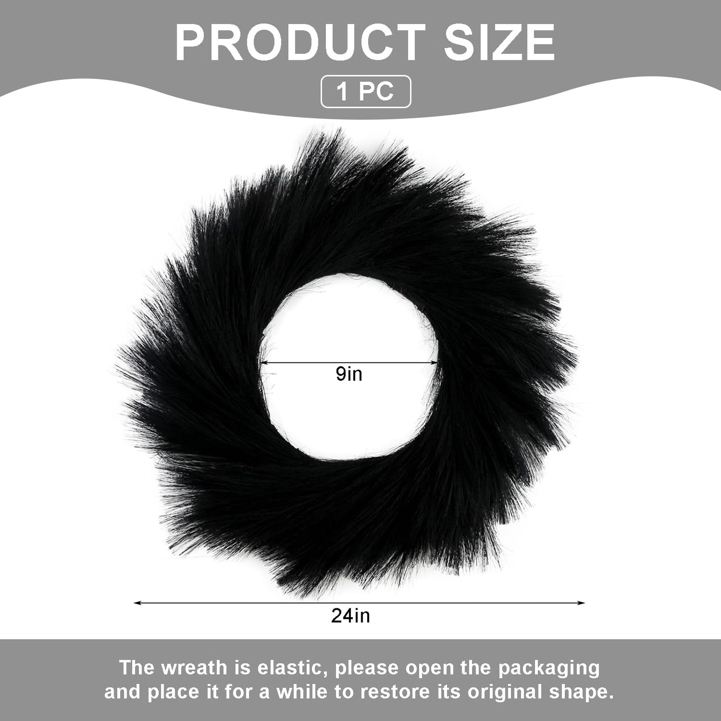 ASUNFO Pampas Grass Wreath 24 Inch Farmhouse Artificial Boho Black Wreath Halloween for Front Door All Seasons Wall Home Wedding Decor