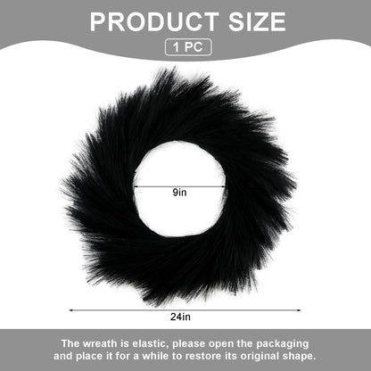 ASUNFO Pampas Grass Wreath 24 Inch Farmhouse Artificial Boho Black Wreath Halloween for Front Door All Seasons Wall Home Wedding Decor
