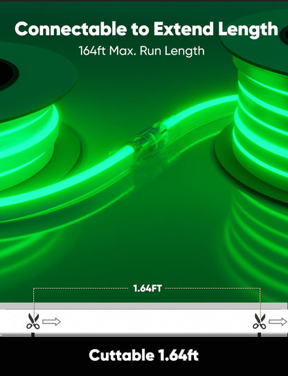 HeliosRibbon 16FT Green LED Neon Rope Lights, Waterproof, Flexible, ETL Listed, Connectable, Model HR-MNEON-GREEN-5M