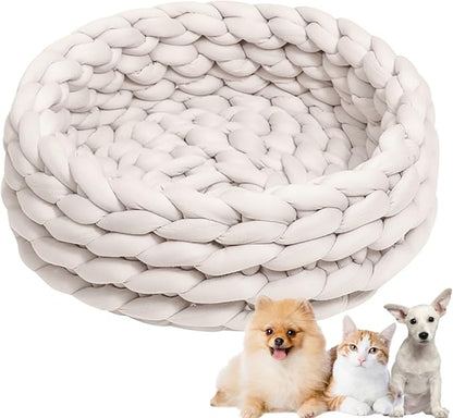 Woven Dog Bed Basket, Knitted Cotton Cat Bed Round Washable Woven Cat Pet Bed Chunky Dog Basket, Orthopedic, Chunky Knit Dog Nest,Dog Bed,Dog Cave,Dog Bedding(Beige,21")