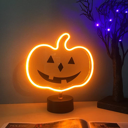 Orange Glowing Pumpkin Neon Sign, Halloween Decor - USB or Battery Powered Table Light