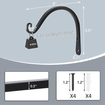 Gtongoko 2 Pack 8 Inch Plant Hangers Outdoor Metal, Plant Hooks for Wall Indoor, 44lb Capacity Outdoor Hooks for Hanging Bird Feeders, Lanterns, Wind Chinme, Black