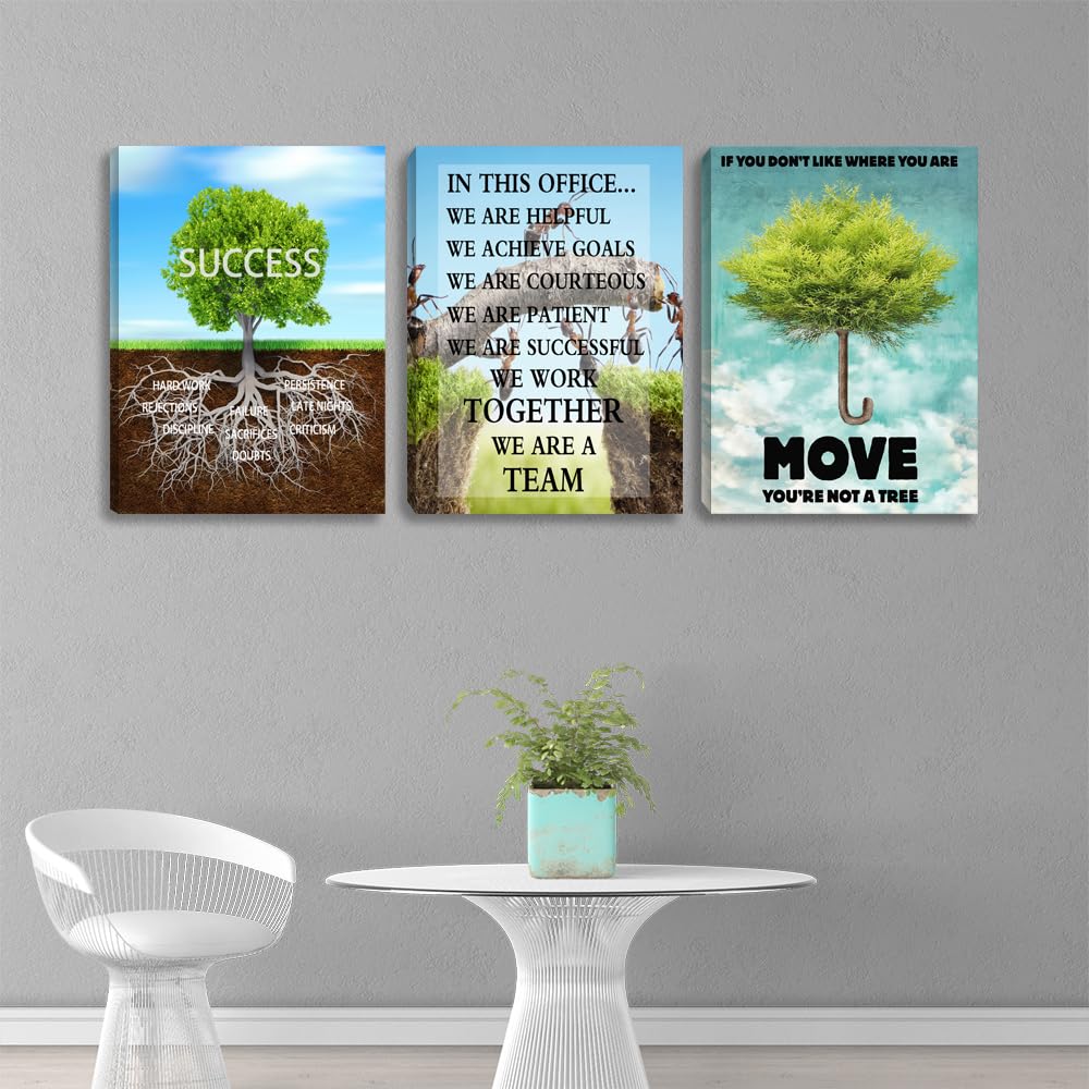 Motivational Wall Art Canvas Tree Poster Prints Wall Art Inspirational Canvas Wall Decor Success Artwork Entrepreneur Team Quote Office Wall Decor for Home Workplace Framed Decoration(36''Wx 16''H)