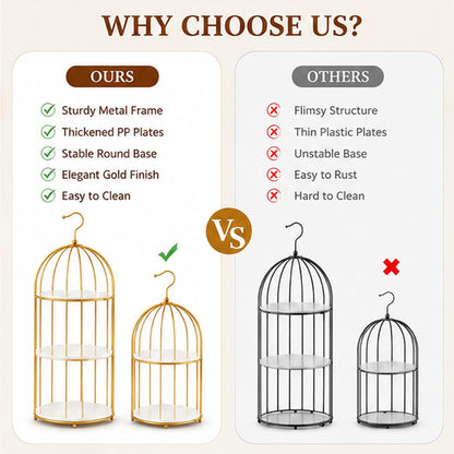 AIJIDIWO Gold Bird Cage Cupcake Stand Set, 2-Piece 3-Tier and 2-Tier Acrylic Dessert Display Trays, Metal Serving Stands for Wedding, Birthday, Baby Shower, Tea Party and Buffet Table Decor