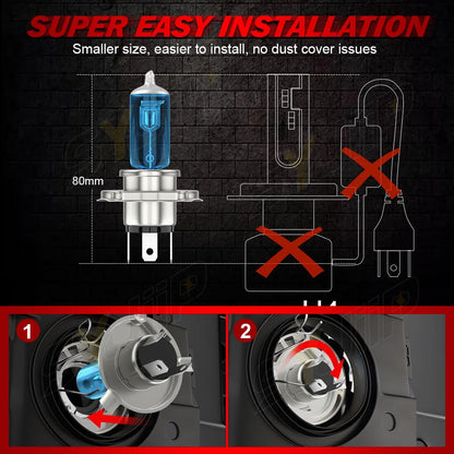SYJIIP Halogen Headlight Bulbs 9003/H4 + 9006 Fog Light 6000K White, 300% Brightness, Pack of 4, Compatible with Toyota Se