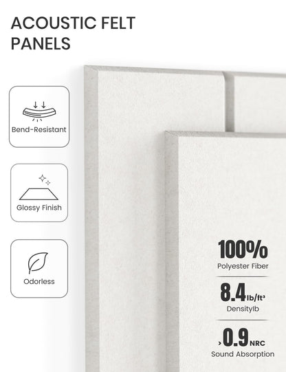 Felt Bulletin Board Tiles -28"x18" with 40 Adhesive Tabs, Cork Board Alternative for Office Decor, Push Pin Board Wall Organizer 6-Pack(Milky White)