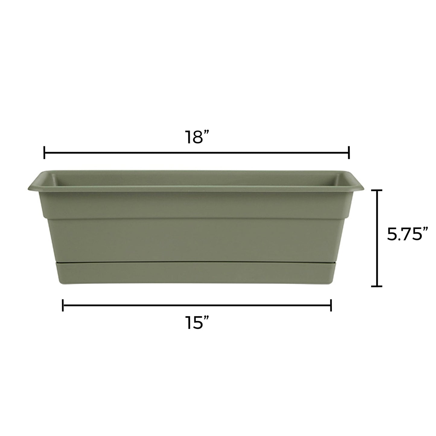 Bloem Dura Cotta Window Box Planter: 18" - Living Green - with Tray, Weatherproof Resin Box, Removable Tray for Indoor & Outdoor Use, Gardening, 2 Gallon Capacity