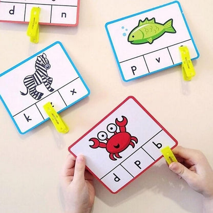 Fun Express Uppercase & Lowercase Letter Clip Card Set - Fun Learning Activities for Kids - Laminated Cardstock, 5” x 4” - Perfect for Early Education - 57-Pieces