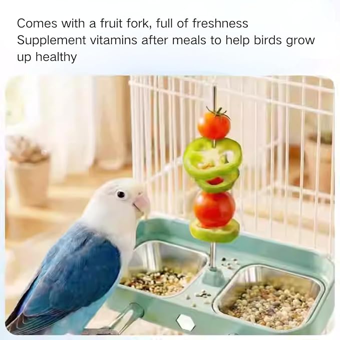 Bird Feeder Birds Bowls Stainless Steel Dishes Coop Cups with Fruit Skewer, Parrot Feeding Dish Cups Food Water Bowls with Bird Food Holder for Budgies Lovebirds (Yellow,Square)