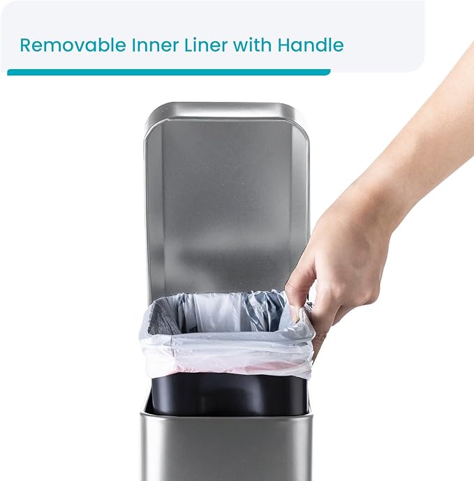 Home Zone Living 1.3 Gallon Stainless Steel Small Trash Can with a Lid | Stainless Steel with Slim Fit Design, Soft-Close Lid for Offices, Bathrooms, Bedrooms and Dorms, Silver