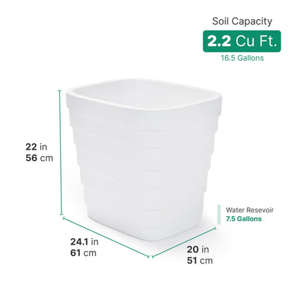 Step2 Wave 20x24 Planter, Large Planters for Outdoor Plants, Gardening and Flower Pot for Patio or Porch, Efficient Drainage, Durable Plastic, White, 2-Pack
