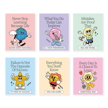 KDMAZH Retro Inspirational Poster,Colorful Growth Mindset, Motivation Growth Mindset Posters for Classroom, Educational for Teachers Bulletin Board，Set of 6pcs, 8×10Inch，Unframed