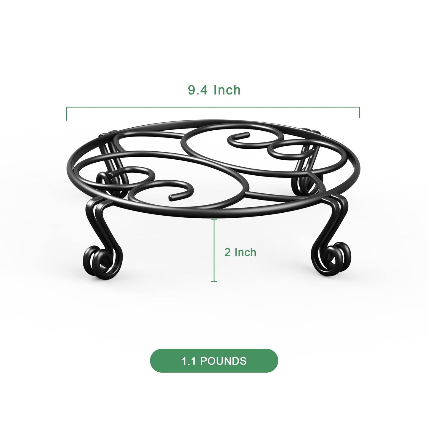 Yimobra 2 Pack Plant Stand for Flower Pot Heavy Duty Potted Holder Indoor Outdoor Metal Rustproof Iron Garden Container Round Supports Rack for Planter (9.4Inches, Black)