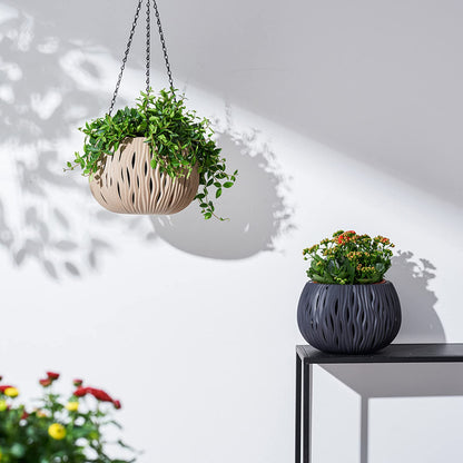 POTRUWE Imitation Rattan Plant Hangers with Base | Indoor Decorative Hanging Plant Holder Hanging Plant Basket for Wall/Window/Room Decor (Plant Not Included) (Gray)