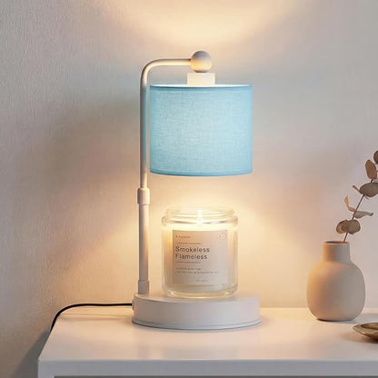 Candle Warmer Lamp with Timer, Dimmable Candle Wax Warmer, Height Adjustable Electric Candle Lamp Warmer with 2 Bulbs, Gifts Idea for Women Her, Mom, Vintage Home Decor for Bedroom-Blue