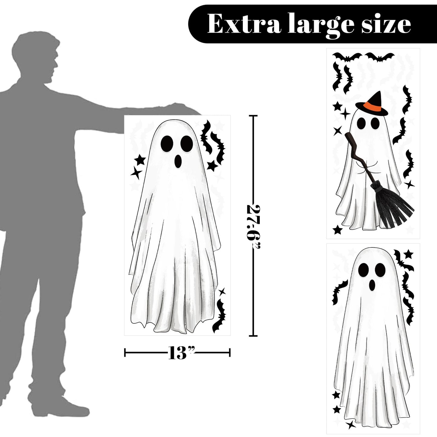 Large Halloween Window Clings Ghosts Silhouette for Glass Window Ghosts Window Stickers Decals Decorations