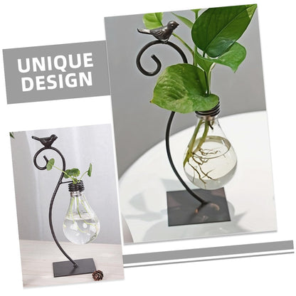 GALPADA Creative Hydroponic Glass Vase with Metal Stand, Small Tabletop Flower Vase Ornament for Home Decor and Plant Propagation, Contemporary Glass Terrarium Planter