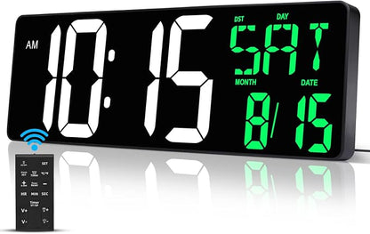 17 Inch Large Digital Wall Clock with Remote Control, Automatic Brightness Dimmer Digital Wall Clock Large Display with Day/Date/Temperature, Snooze, Count Up & Down Timer for Living Room, Office, Gym