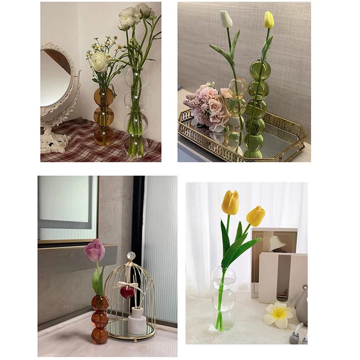 LKXHarleya Aesthetic Ball Aesthetic Decorative Vase, Glass Bubble Vases Ball Bud Vase for Centerpieces, Flower Arrangement, 2.36 x 8.66 Inch, Green