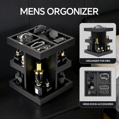 Men Cologne Organizer, 3 Tier Large Capacity Perfume Stand for Women, Wooden Rotating Perfume Rack, Desk and Nightstand Organizer Ideal for Husband's Birthday Creative Gift