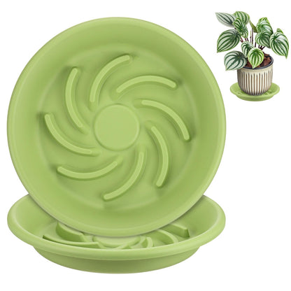 M METERXITY 2-Pack Plant Saucers, 7.3 Inch ID Anti-Rot Root Resin Flower Pot Plant Saucers for Indoor/Outdoor, Flowerpot Drip Tray [9.4 Inch OD, Fruit Green]
