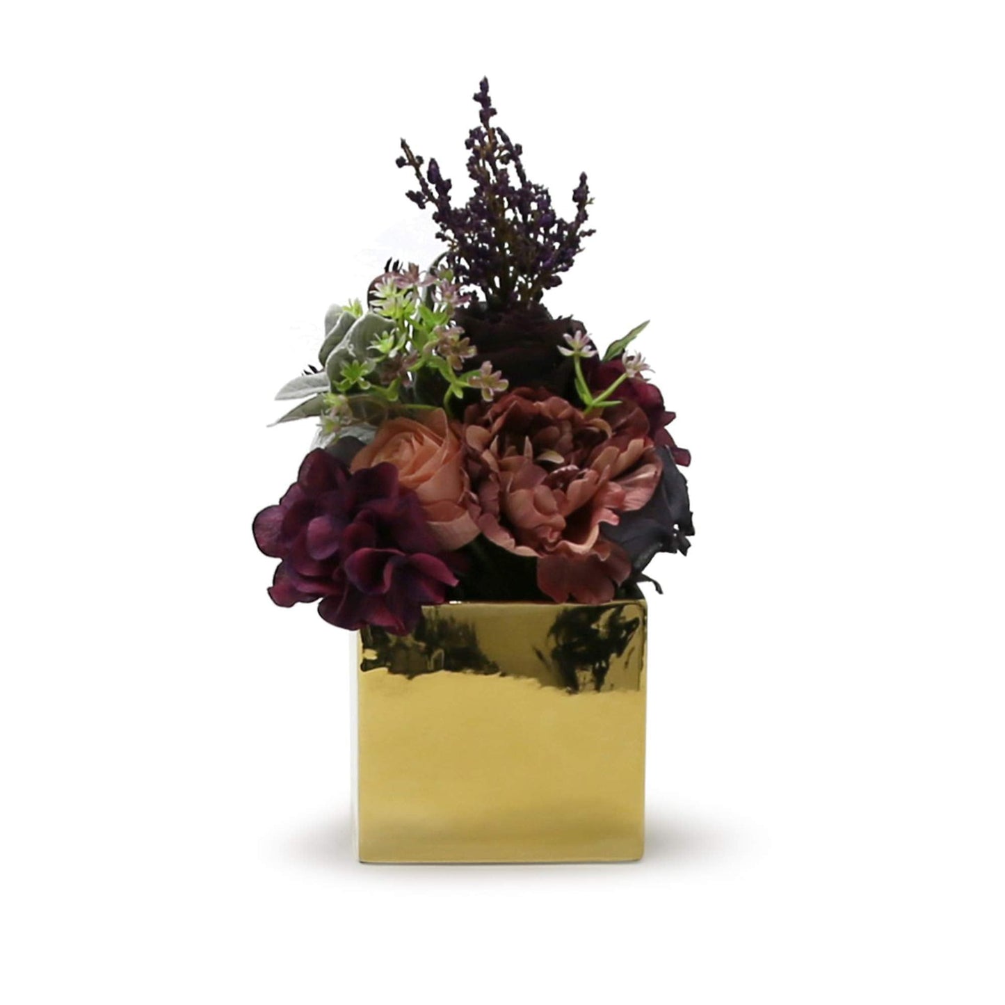 WGV Ceramic Cube Vase Width 5.5" Height 5" (Fits 5" Pot) Elegant Modern Block Square Floral Planter Terrarium Container Table Dresser for Event Accent Home Office Decor Gold 1 Piece
