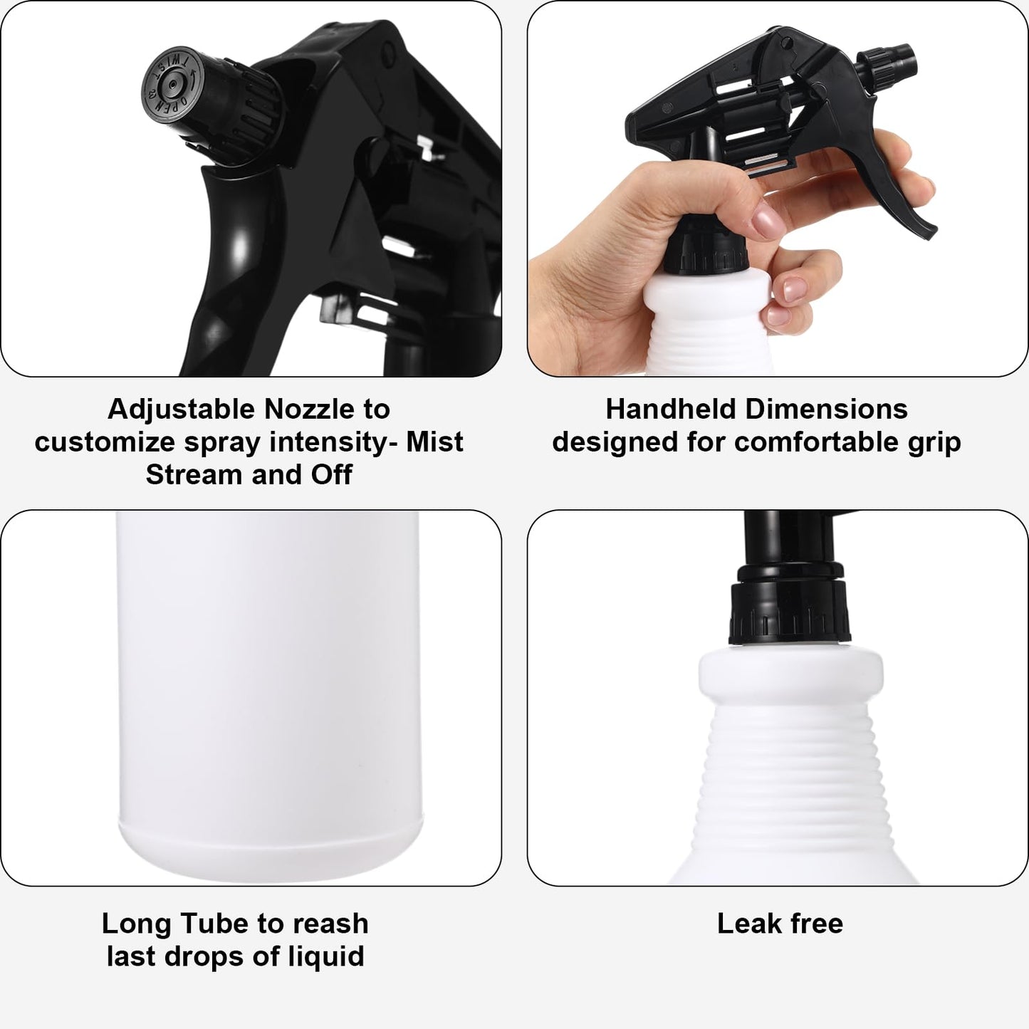 Gerrii 24 Pcs 24oz Plastic Spray Bottle Bulk, Empty Refillable Squirt Bottles for Cleaning Solution, Leak Proof Water Spray Bottle with Adjustable Nozzle and Sticker Commercial Supplies (Black)