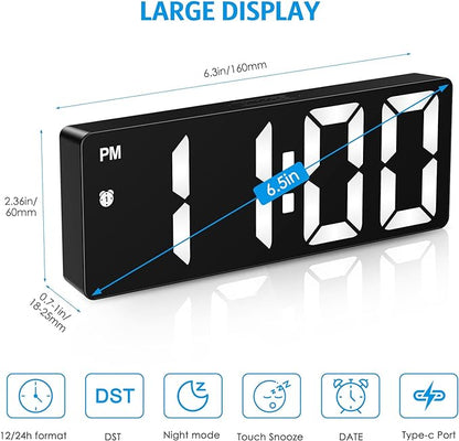 AMIR Digital Alarm Clock, Upgraded Small Digital Clock, Digital Clock Large Display, Dimmable Snooze DST 12/24H, Desk Clock for Home School Office