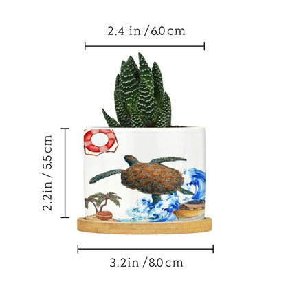 DreamAutumn Ocean Theme Sea Turtle Ceramic Planters Ceramic Pots with Saucers Orchid Pots for Plants Succulents Pots Office Desk Garden Balconys New Home Decor,Gifts for Mom Mother Grandmother