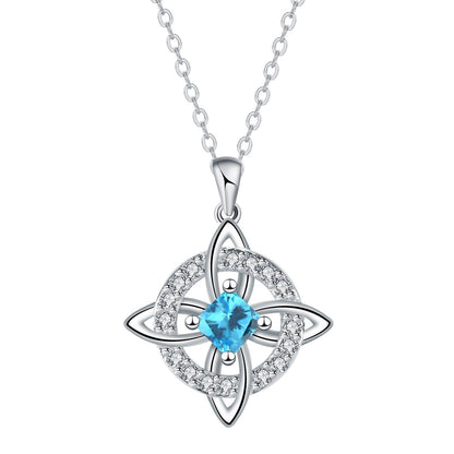 Zurlcdye Witches Knot Birthstone Necklace for Women Witch Knot Rotating Crystal Pendant Necklace Silver Plated Lucky Protection Jewelry Gift