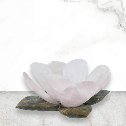 Nature’s Decorations Rose Quartz Lotus Flower Votive Candle Holder | Tealight Candle Holders | 6.5” x 6.5” x 3”, Large