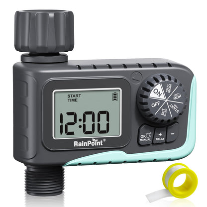RAINPOINT Sprinkler Timer Outdoor, Water Timer for Garden Hose, Programmable Watering Irrigation Timer with Rain Delay/Manual(Plastic)