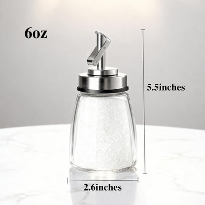 TIWPAJS 2-Pack Glass Sugar Dispenser with Stainless Steel Lid, Automatic Pour Spout, Sugar Container for Coffee Bar, Sugar Jar, Sugar Bowl, Salt Shaker, 6OZ