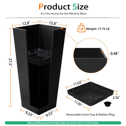 Heyzier Tall Planters for Outdoor Plants, Large Resin Flower Pots for Garden, Front Porch, Patio, Indoor - Set of 2 (Black, 28 inch - 2 Pack)