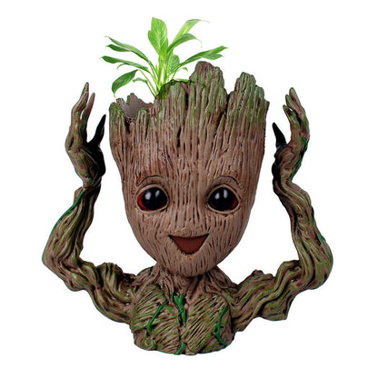 WT WINGTENG 6" Cute Baby Groot Planter Pot, Smile Face Planters Head for Indoor Plant or Funny Pen Holder Flower Pot with Drainage Hole for a Tiny Succulents Plants Home Office Decor Gift Idea