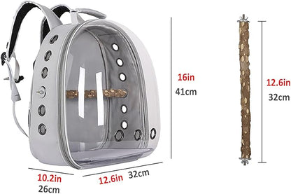 Bird Carrier Backpack with Wood Perch, Transparent Bird Travel Cage, Portable Pet Carrier Backpack, Breathable Hangbag for Vet Transport Camping Hiking (Light Blue)