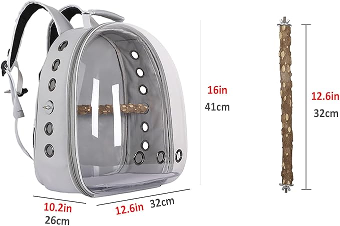 Bird Carrier Backpack with Wood Perch, Transparent Bird Travel Cage, Portable Pet Carrier Backpack, Breathable Hangbag for Vet Transport Camping Hiking (Red)