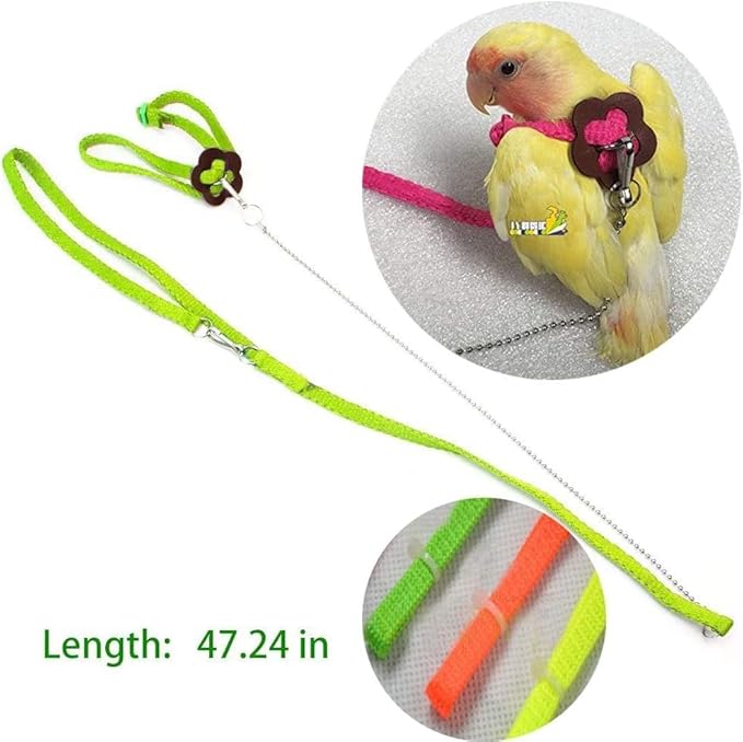 Adjustable Harness Leash for Birds 2Pack Nylon Anti-bite Outdoor Training Walking Control Rope for Parrot African Grey Cockatoo Macaw Ringneck Parakeet Cockatiel Reptile Lizard (Orange+Pink)