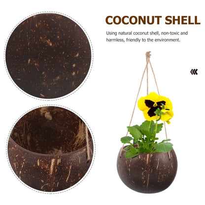 GANAZONO Coconut Shell Hanging Planter with Rope - Natural Indoor & Outdoor Hanging Pot for Orchids and Small Plants Eco-Friendly Round Coconut Planters for Home and Balcony Decor