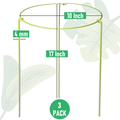 3-Pack Heavy Duty Plant Stakes and Supports for Indoor Outdoor Plants, Metal Support Stakes & Cage Rings, Ideal for Monstera, Peonies, Roses (10" W x 17" H)