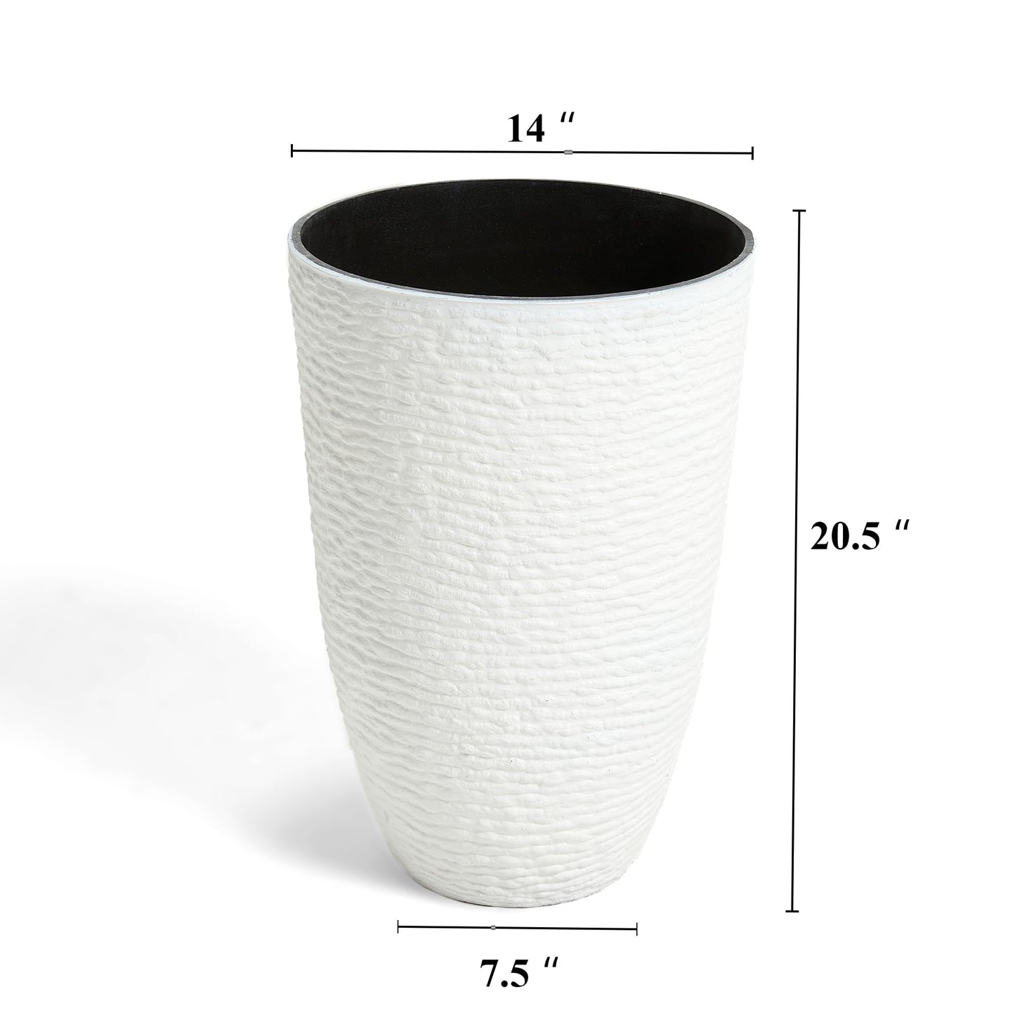 Worth Garden 2-Pack 21" H. White Tall Planters - 14'' Dia Resin Large Round Flower Pots for Outdoor Plants Trees - Imitation Stone Finish Plastic Indoor Front Porch 9 Gallon Decorative Container Patio