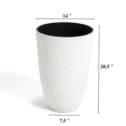 Worth Garden 2-Pack 21" H. White Tall Planters - 14'' Dia Resin Large Round Flower Pots for Outdoor Plants Trees - Imitation Stone Finish Plastic Indoor Front Porch 9 Gallon Decorative Container Patio