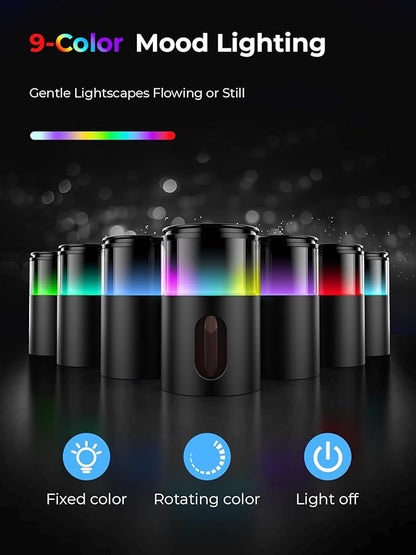 Waterless Essential Oil Diffuser: 𝟗 𝐂𝐨𝐥𝐨𝐫𝐬 𝐋𝐄𝐃 Scent Diffuser for Home&Car&Office - Portable Diffuser with 48H Battery, 4 Timers & 3 Mist Levels, Carbon Black