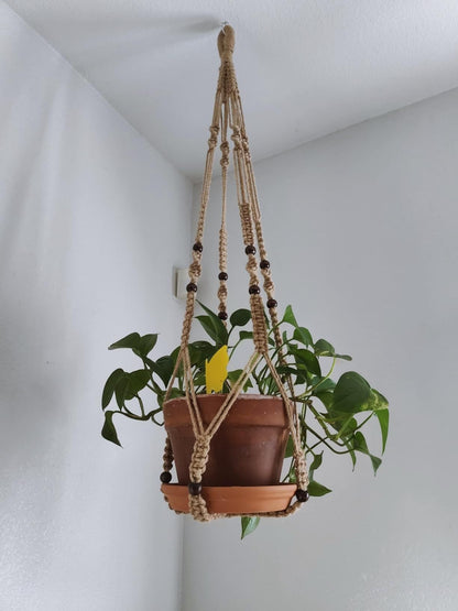 Shineloha 43 Inches Macrame Planter Hanger Large for 12 inch Pot + Swag Hook (Extra Long & Big) | Large Hanging Planter for Indoor Plants | No Tassel, Cotton Rope, NO Pot/Plant Included (Jute)(XL)